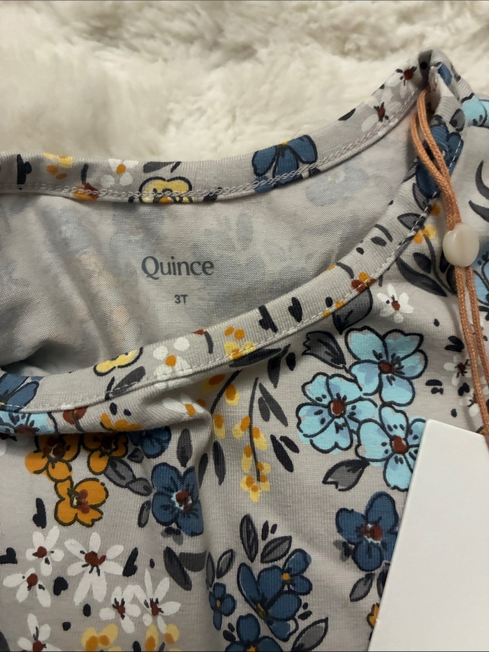 Quince Girls' Gray Floral Dress with Blue & Mustard Accents - Picture 2 of 2